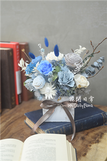 永生花開幕花禮 乾燥盆花 開幕盆栽 祝賀盆花 迷霧藍