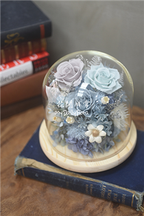 【玻璃盅】藍灰色系永生花玻璃盅  乾燥花玻璃罩