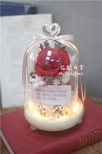 【玻璃盅】單朵永生玫瑰花玻璃盅  七夕情人節